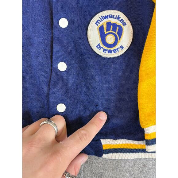 VTG Milwaukee Brewers MLB Baseball Jacket Boys Toddler 4T Blue Yellow Sportswear - Picture 3 of 7